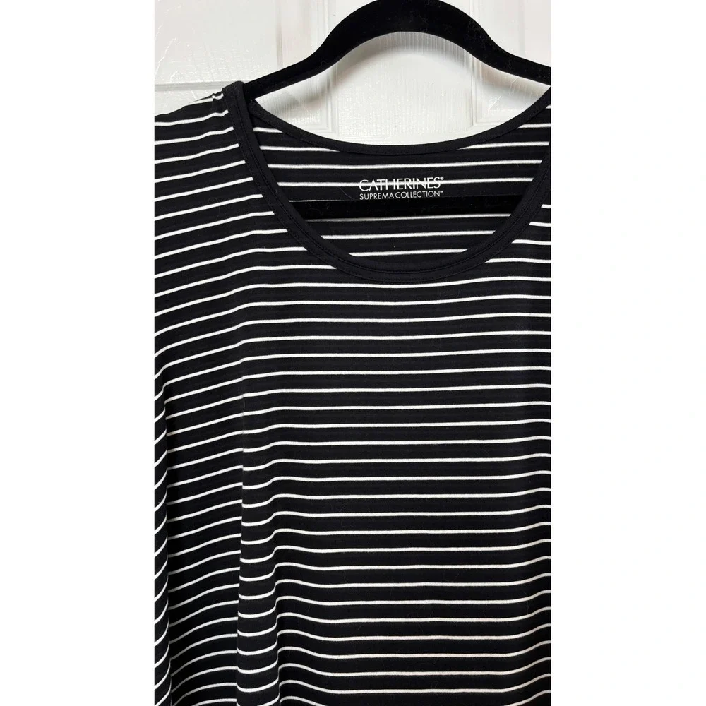 Catherines Suprema Collection Black White Striped 3/4 Sleeve Top 1X 18/20W
